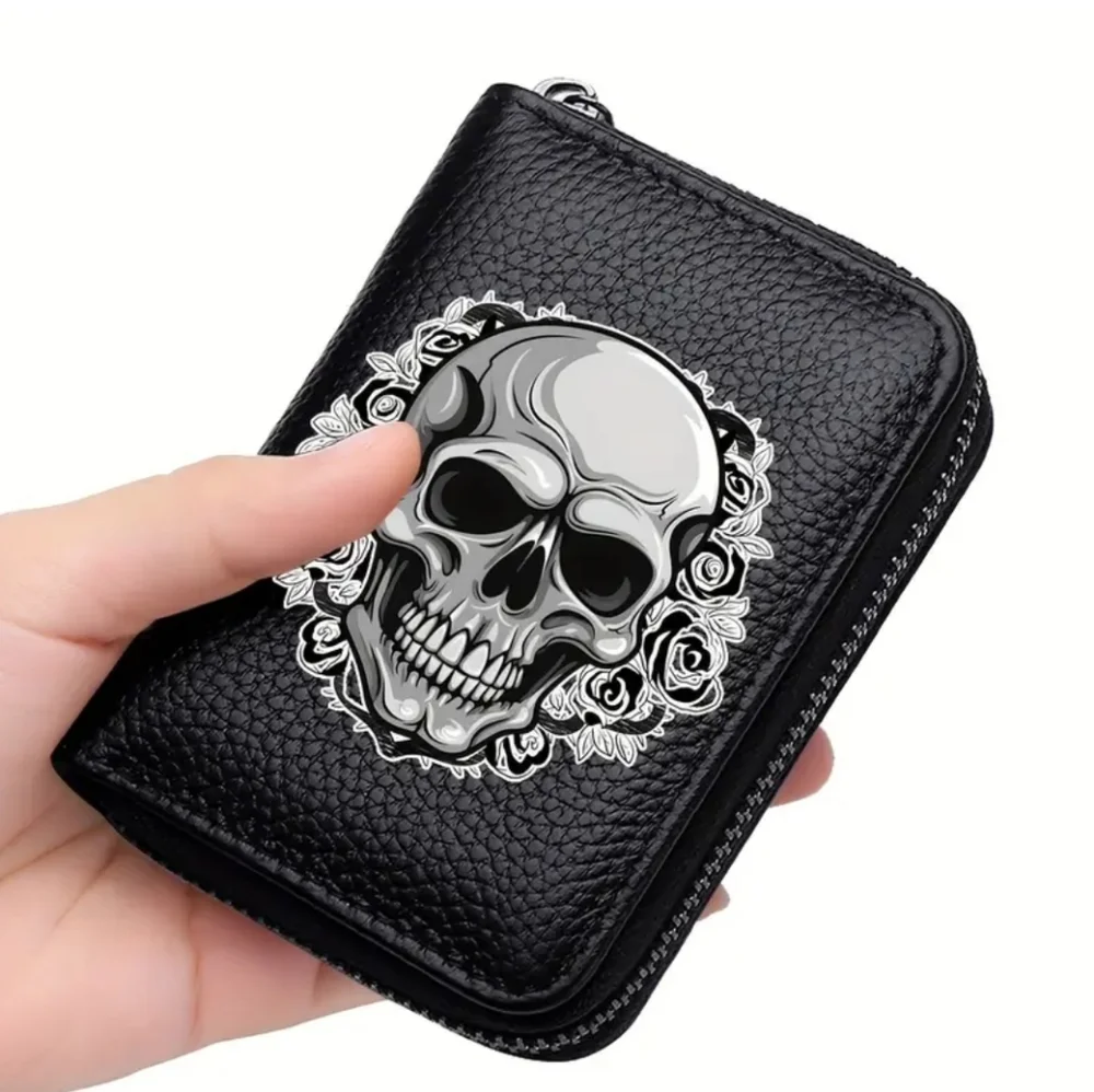 🆕VEGAN LEATHER GOTHIC SKULL WALLET WITH 12 CARD SLOTS:*GOTH *PUNK *STEAMPUNK